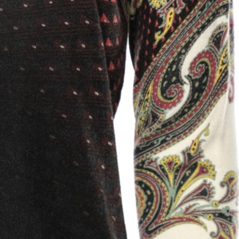 Etro Pull à col rond en tricot de soie et cachemire imprimé multicolore L Pour femmes en vente