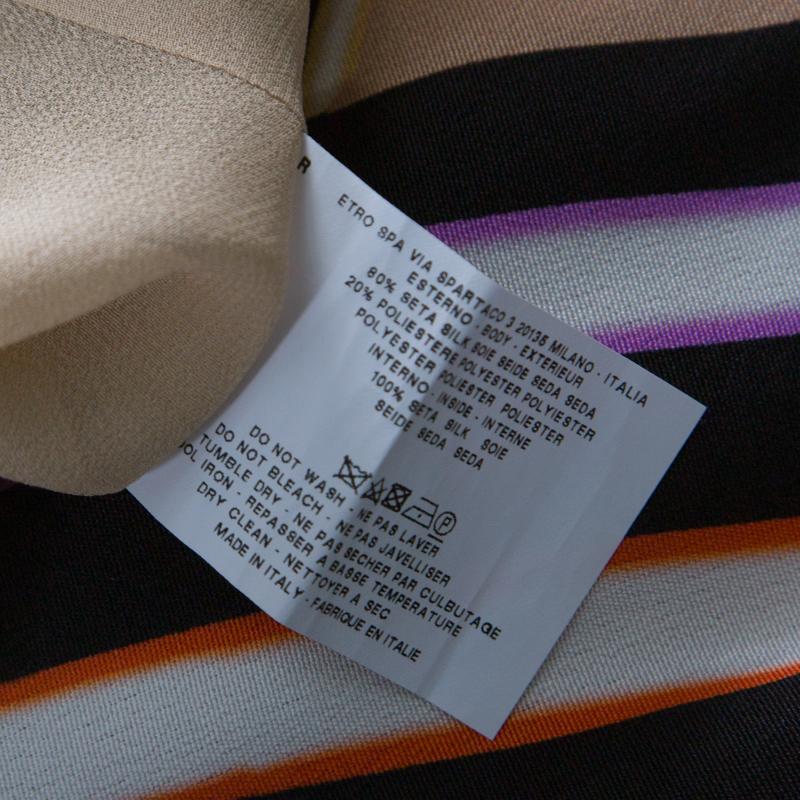 Gray Etro Multicolor Printed Silk Crepe Pleated Hem Detail Midi Dress M