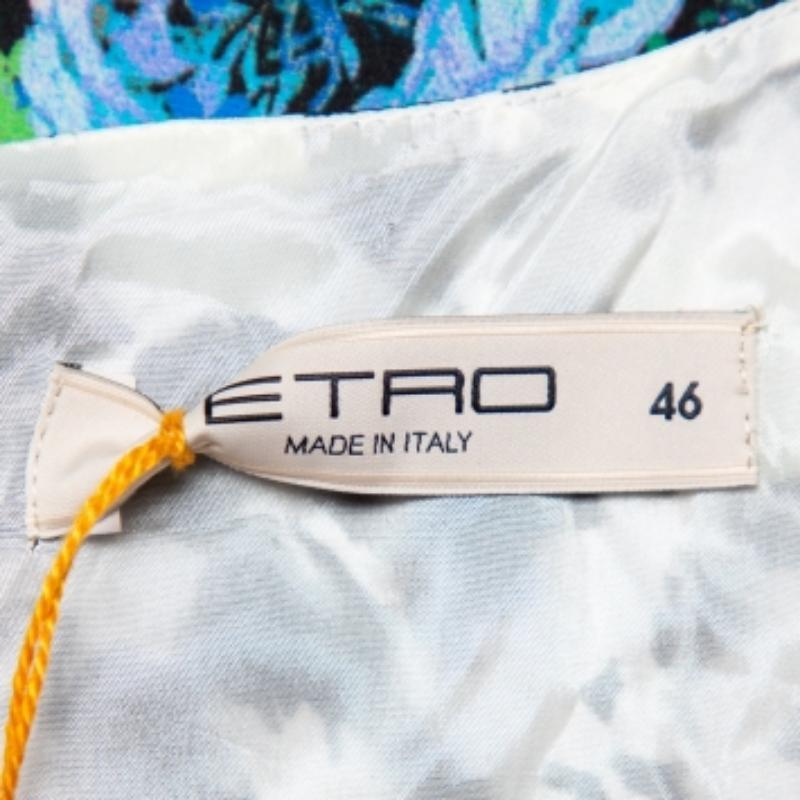 Etro Multicolor Printed Silk Draped Detail Midi Dress L In Excellent Condition For Sale In Dubai, Al Qouz 2