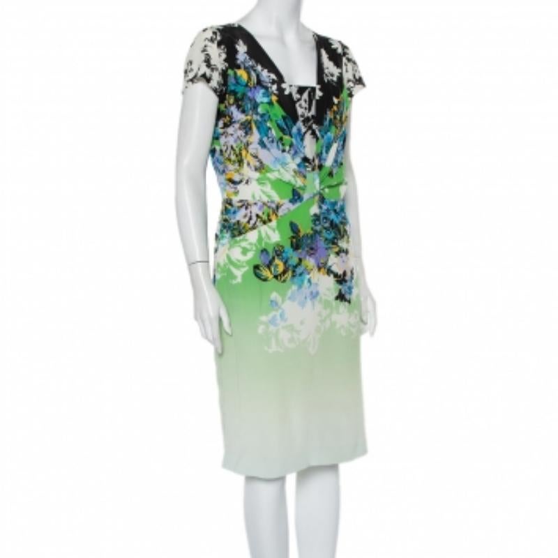 Etro Multicolor Printed Silk Draped Detail Midi Dress L For Sale 2
