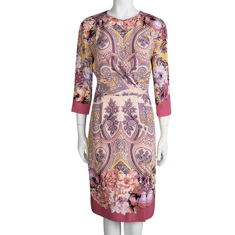 Etro Multicolor Printed Silk Draped Front Faux Wrap Dress L For Sale at ...