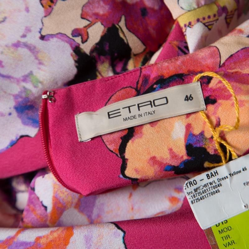Brown Etro Multicolor Printed Silk Draped Front Faux Wrap Dress L