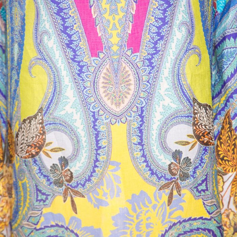 Etro Multicolor Printed Silk Gauze Long Sleeve Dress M In Good Condition In Dubai, Al Qouz 2