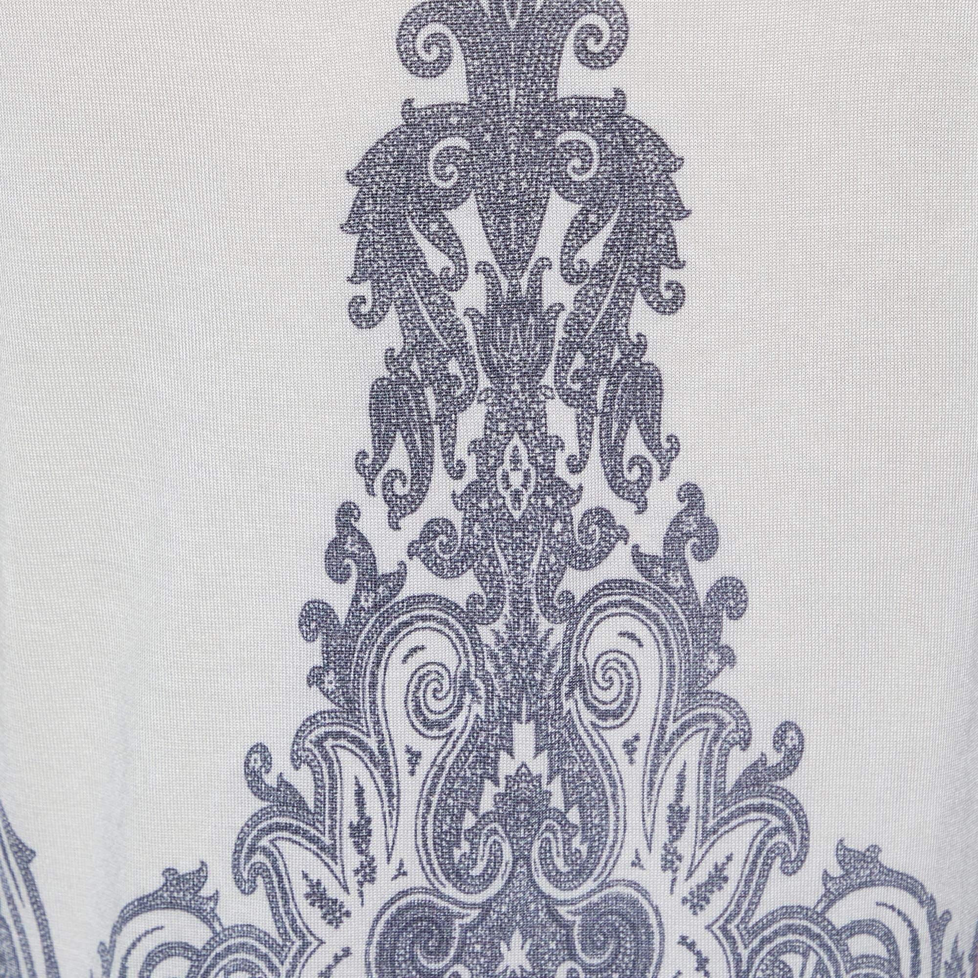 Gris Cardigan Etro en tricot de soie imprimé multicolore à boutons sur le devant M en vente