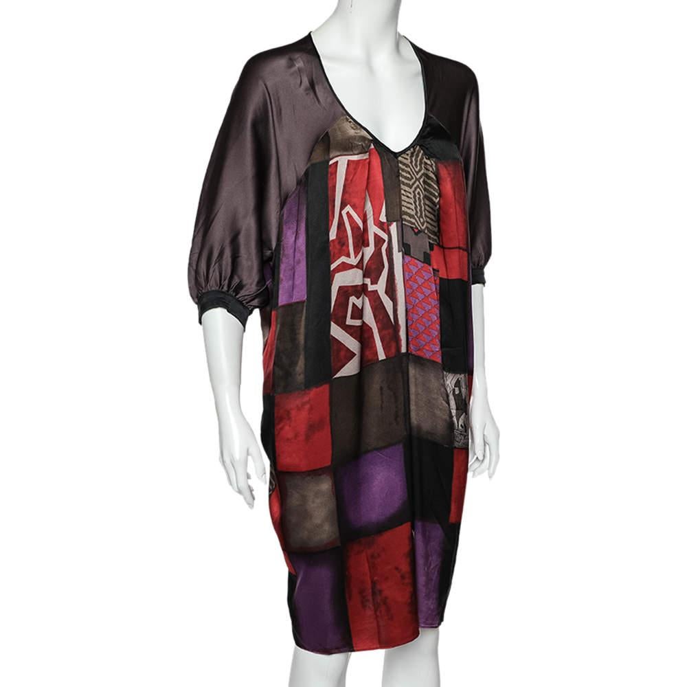 Black Etro Multicolor Printed Silk Oversized Shift Dress S For Sale