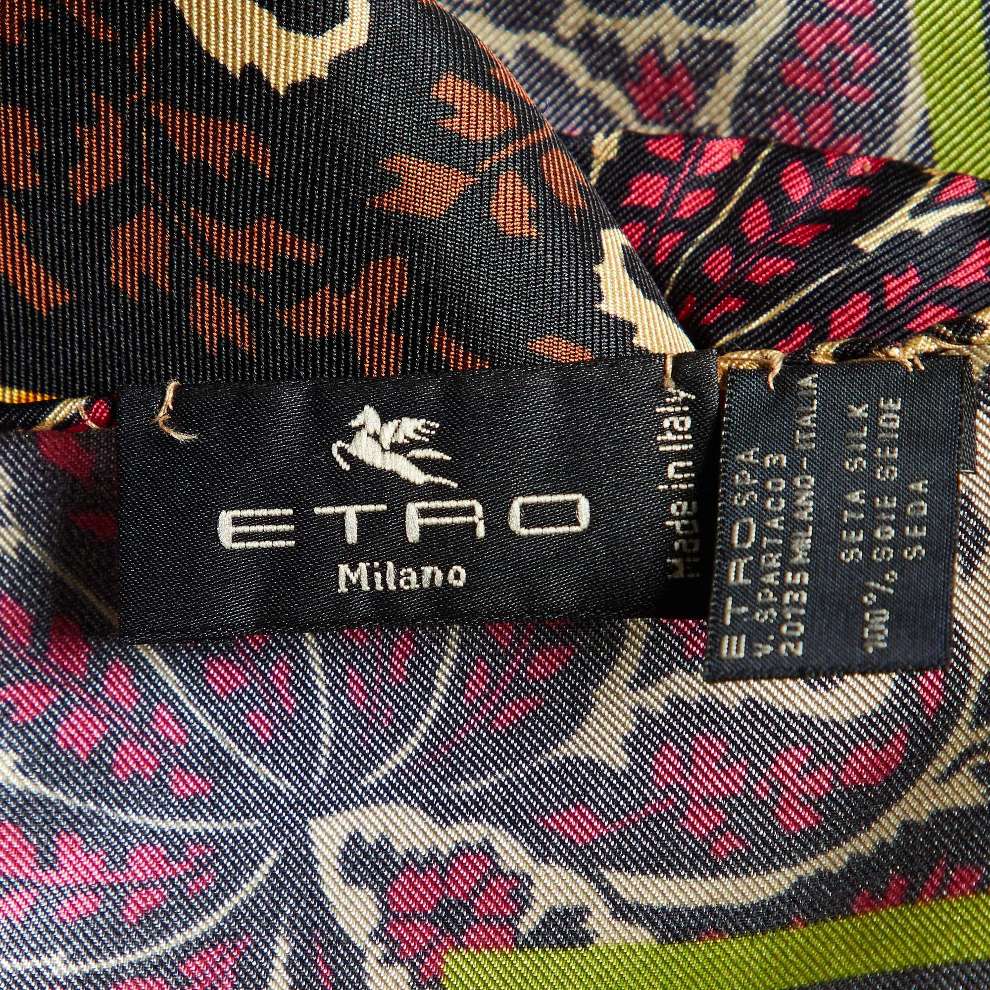Brown Etro Multicolor Printed Silk Pocket Square For Sale