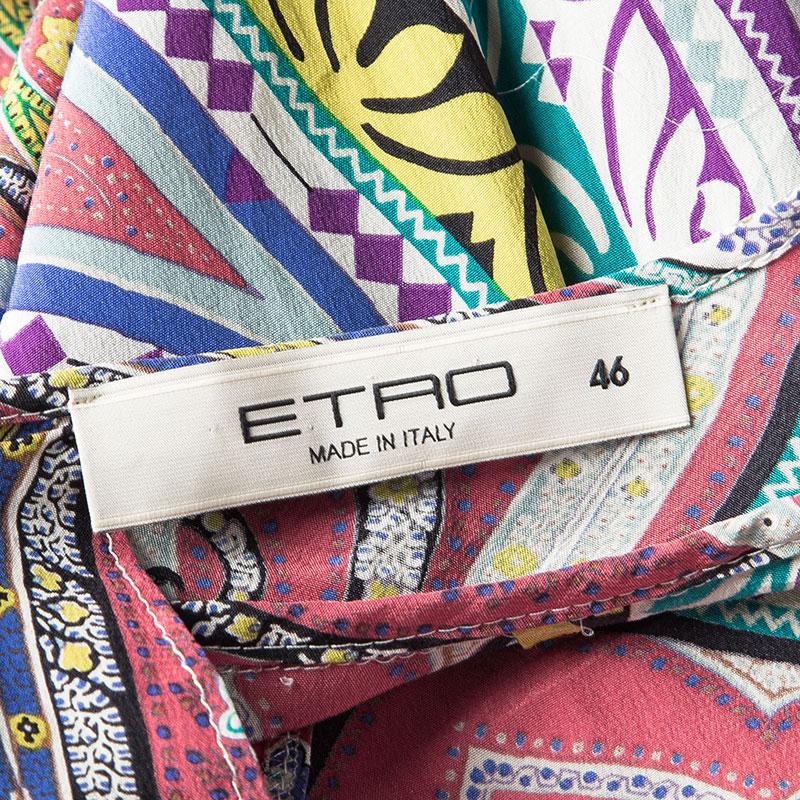 Gray Etro Multicolor Printed Silk Slit Sleeve Detail Shift Dress L