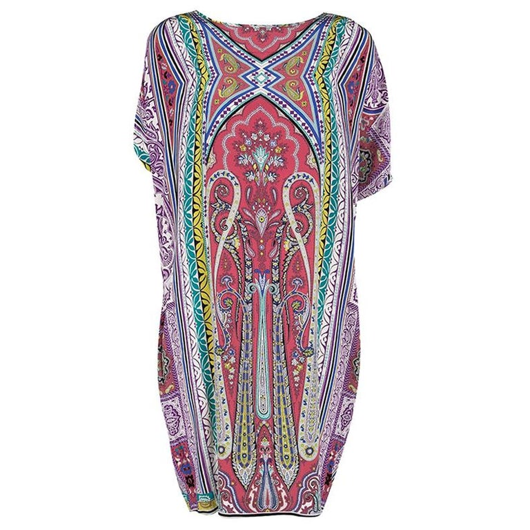 Etro Multicolor Printed Silk Slit Sleeve Detail Shift Dress L For Sale ...