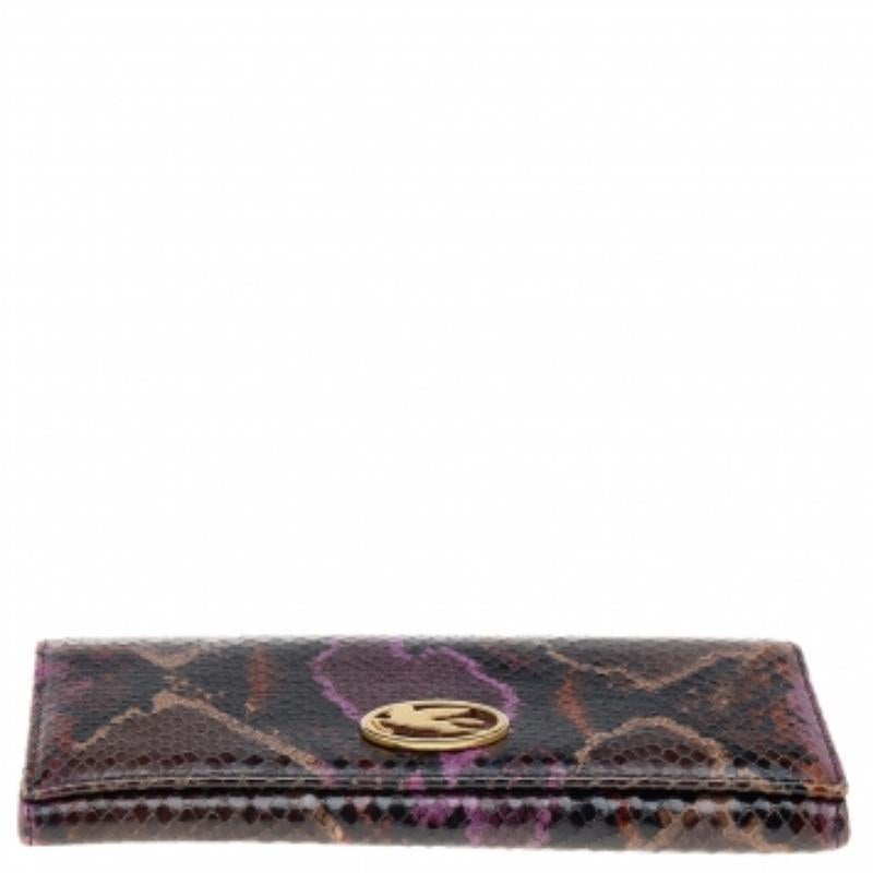 Etro Multicolor Python Effect Leather Flap Continental Wallet In Good Condition For Sale In Dubai, Al Qouz 2