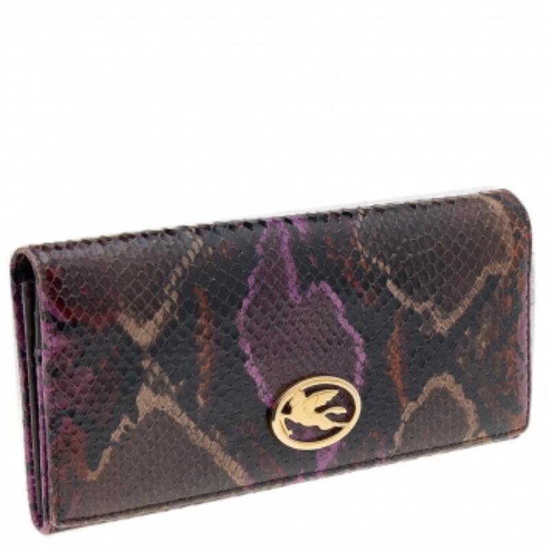 Etro Multicolor Python Effect Leather Flap Continental Wallet For Sale 3