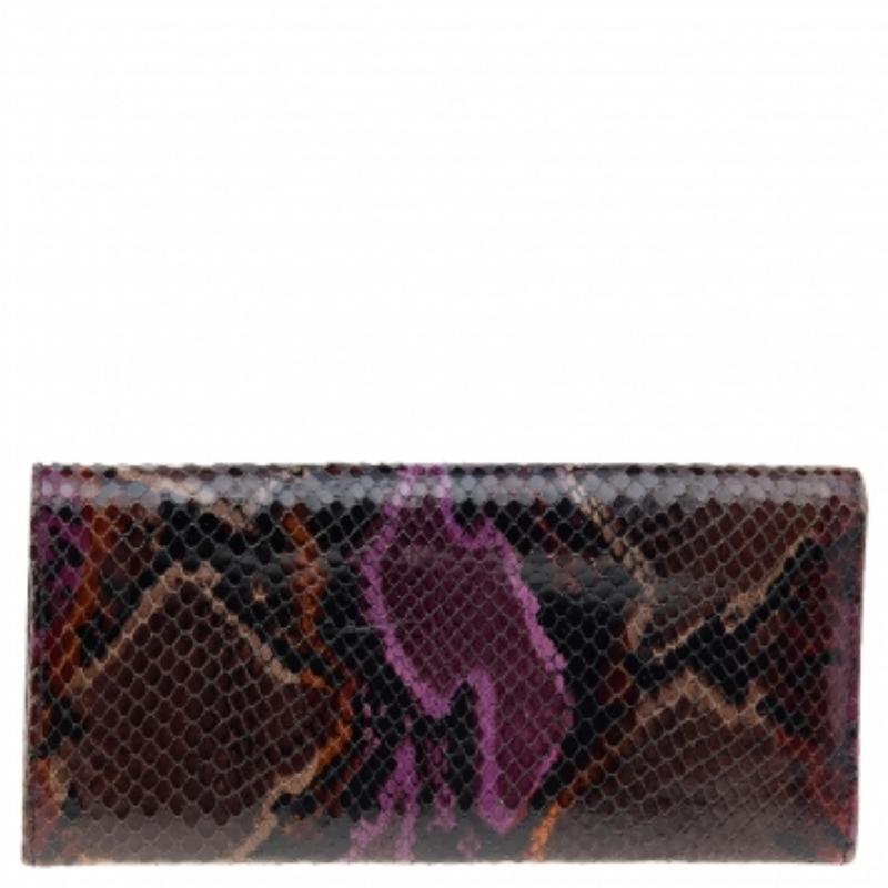Etro Multicolor Python Effect Leather Flap Continental Wallet For Sale 4