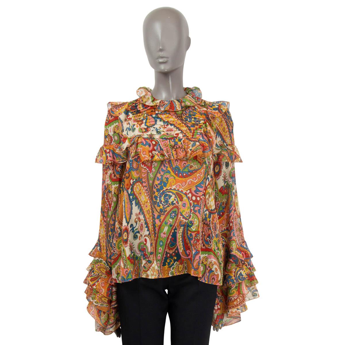 ETRO multicolor silk 2021 CALIFORNIA PAISLEY RUFFLED Blouse Shirt 42 M In Excellent Condition In Zürich, CH