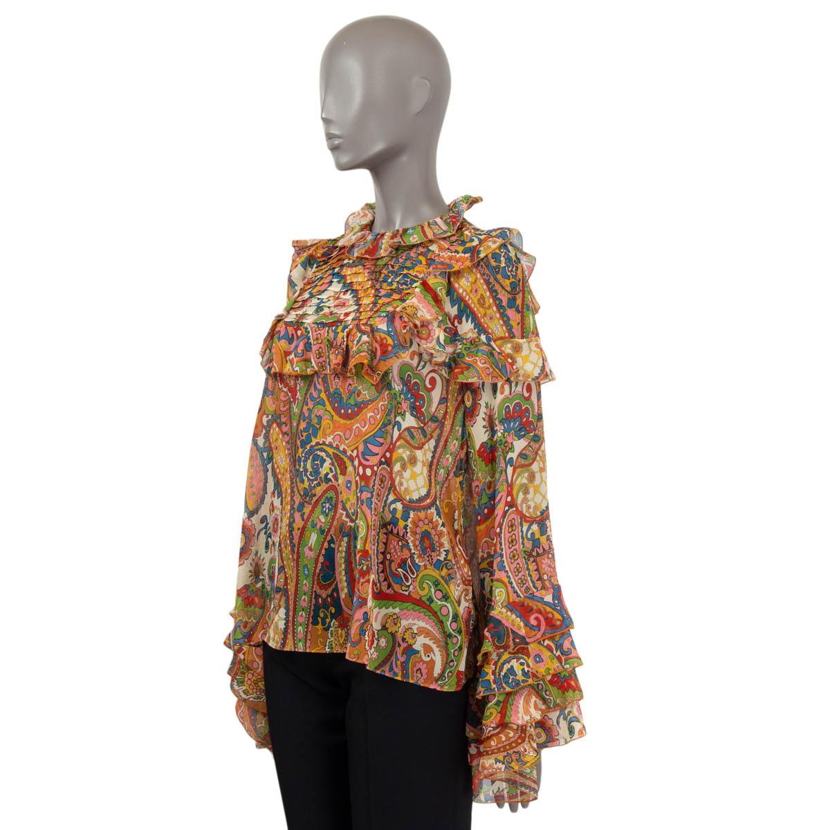 Women's ETRO multicolor silk 2021 CALIFORNIA PAISLEY RUFFLED Blouse Shirt 42 M
