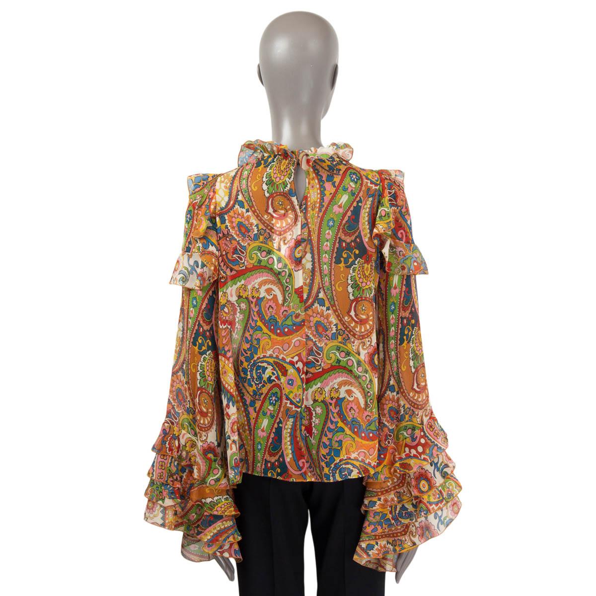 ETRO multicolor silk 2021 CALIFORNIA PAISLEY RUFFLED Blouse Shirt 42 M 1