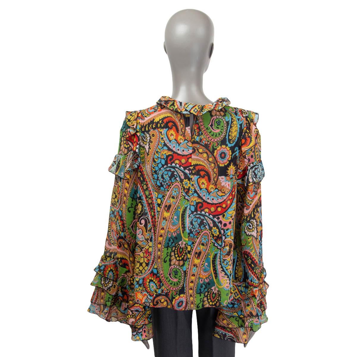 ETRO multicolor silk 2021 CALIFORNIA PAISLEY RUFFLED Blouse Shirt 44 L In Excellent Condition For Sale In Zürich, CH