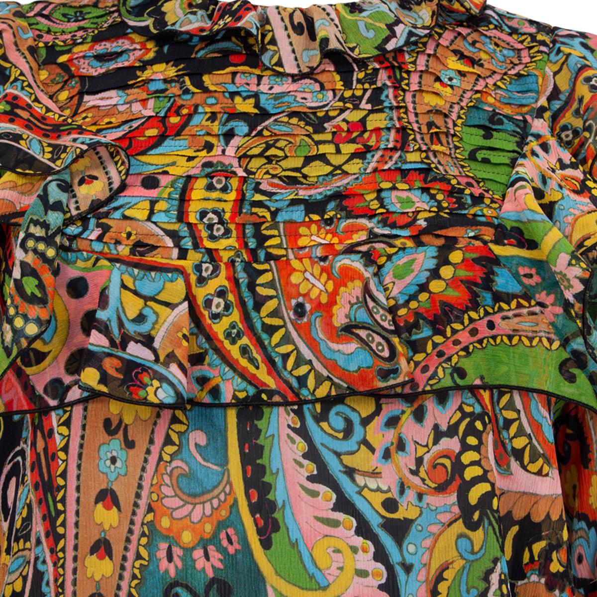 Women's ETRO multicolor silk 2021 CALIFORNIA PAISLEY RUFFLED Blouse Shirt 44 L For Sale