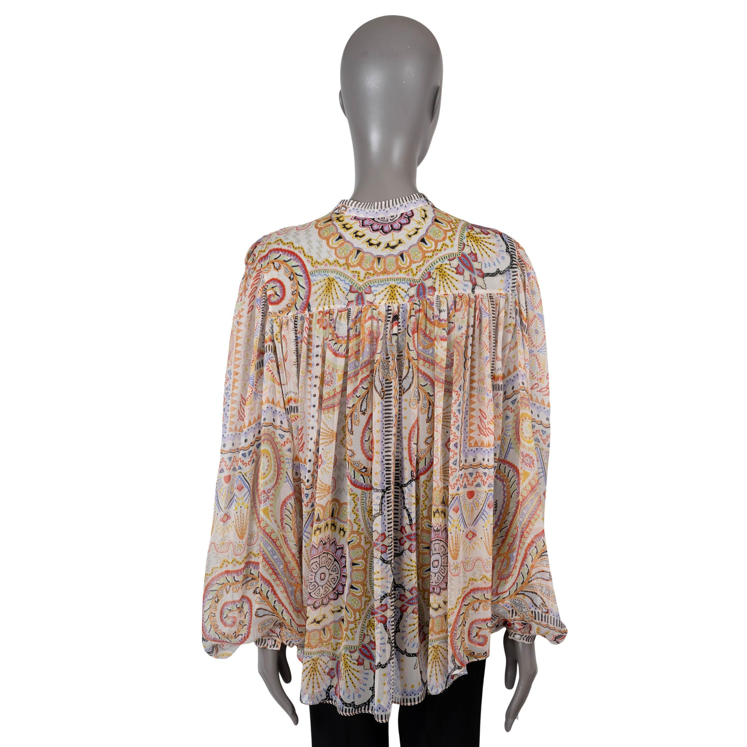 Brown ETRO multicolor silk 2022 PAISELY CHIFFON PEASANT Blouse Shirt 42 M For Sale