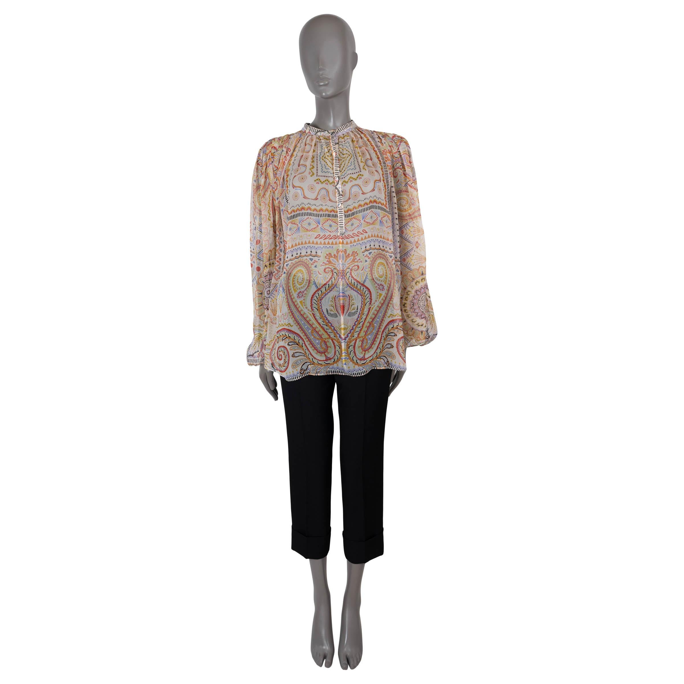 Women's ETRO multicolor silk 2022 PAISELY CHIFFON PEASANT Blouse Shirt 42 M For Sale