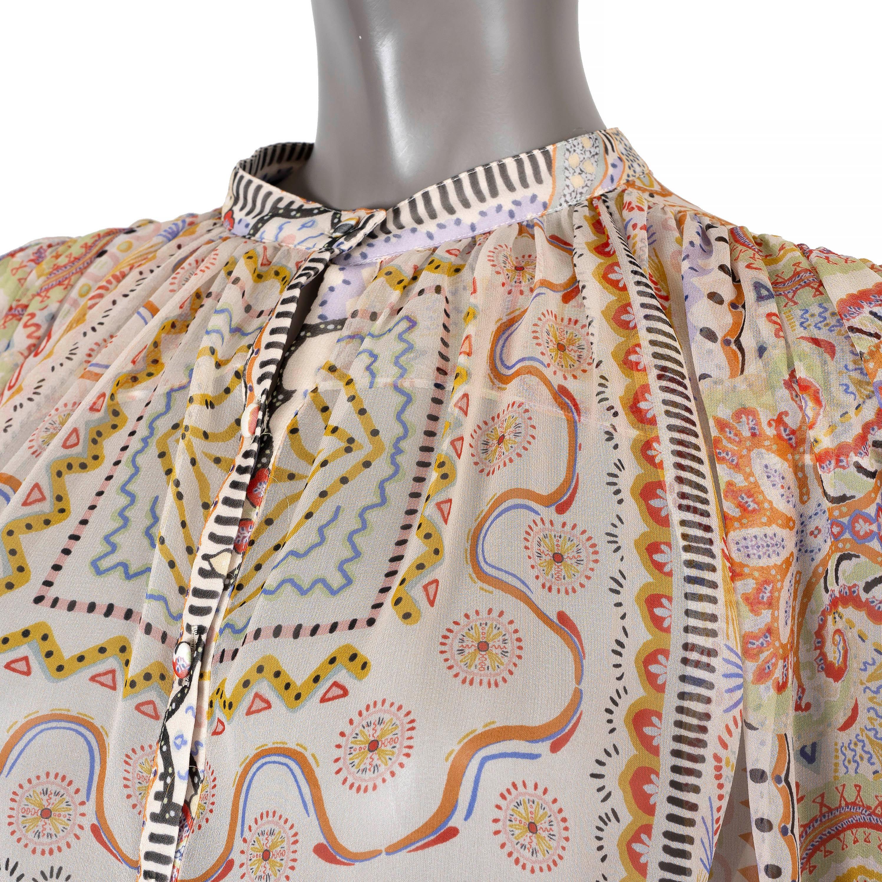 ETRO multicolor silk 2022 PAISELY CHIFFON PEASANT Blouse Shirt 42 M For Sale 1