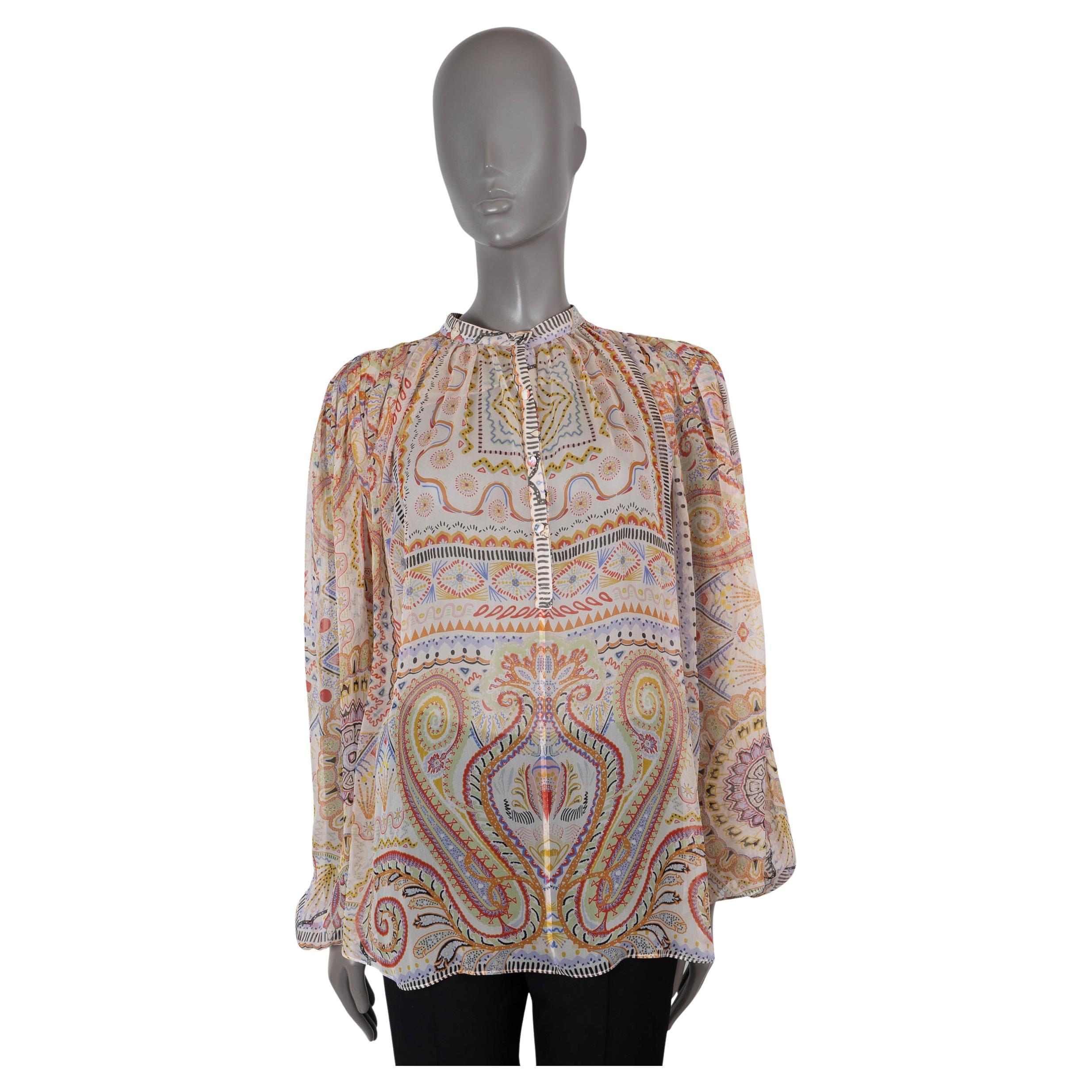 ETRO multicolor silk 2022 PAISELY CHIFFON PEASANT Blouse Shirt 42 M For Sale