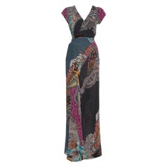 Etro Multicolor Silk Chiffon Wrap Detail Flared Maxi Dress M