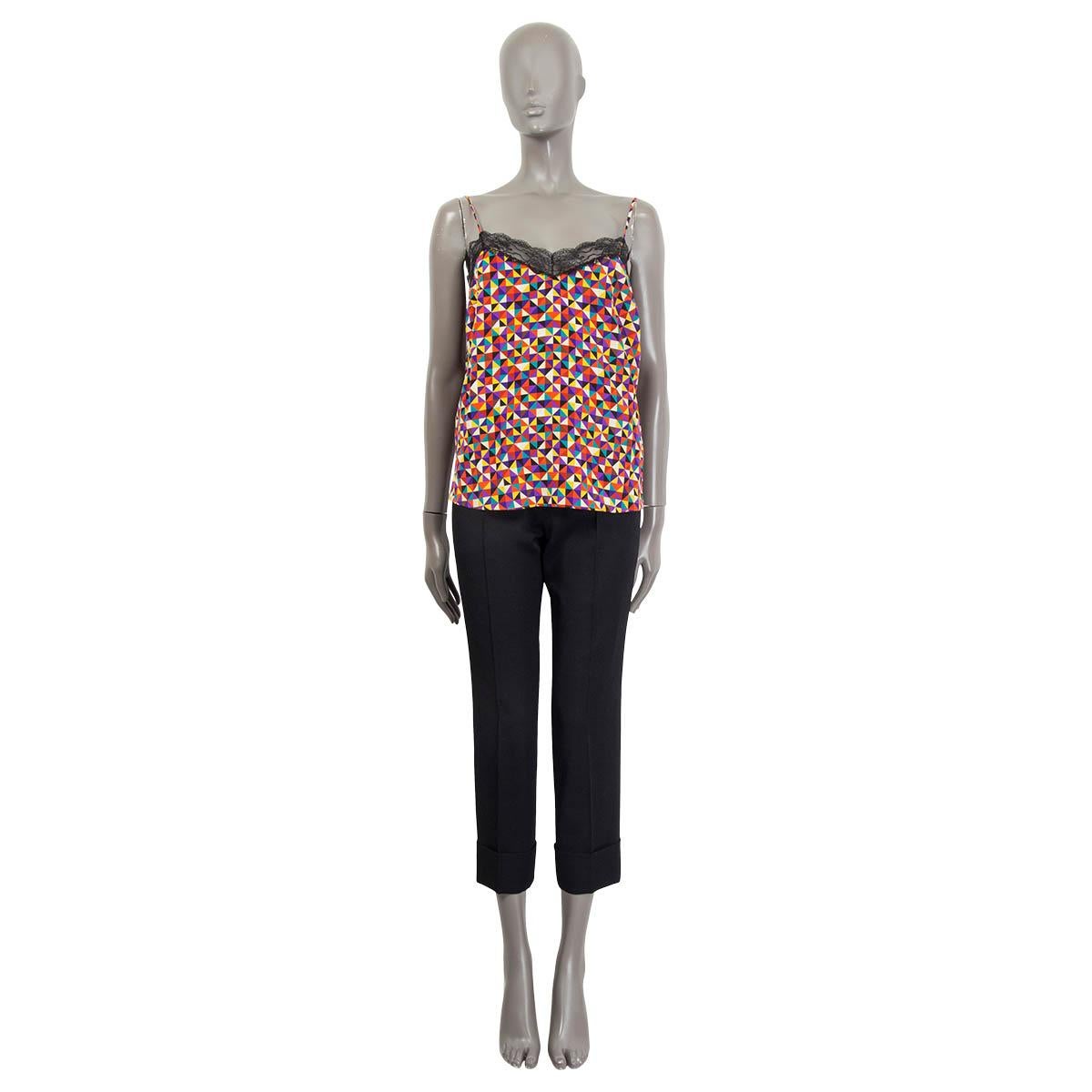 100% authentic Etro sleeveless rectangle print top in purple, green, red, yellow and black silk (100%). Features a lace hem. Unlined. Has been worn and is in excellent condition.

Measurements
Tag Size	40
Size	S
Bust To	88cm (34.3in)
Waist To	94cm