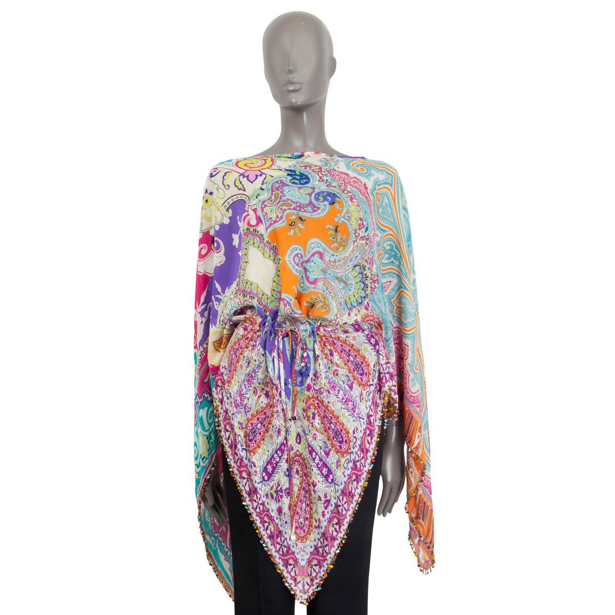 ETRO Mehrfarbiges Seidenhemd PAISLEY BEADED HEM PONCHO TUNIC Bluse Shirt ONE SIZE (Braun)