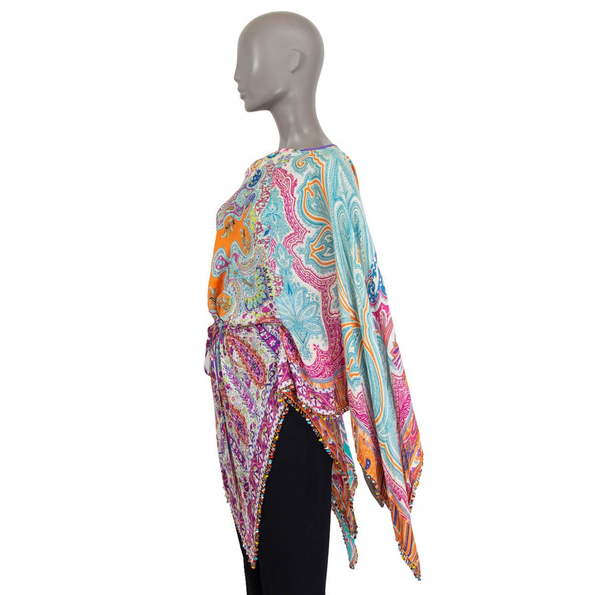 Brown ETRO multicolor silk PAISLEY BEADED HEM PONCHO TUNIC Blouse Shirt ONE SIZE For Sale