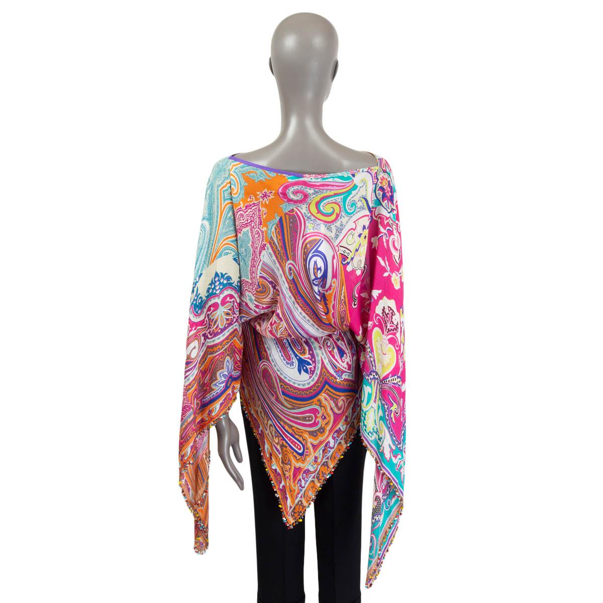 Women's ETRO multicolor silk PAISLEY BEADED HEM PONCHO TUNIC Blouse Shirt ONE SIZE For Sale