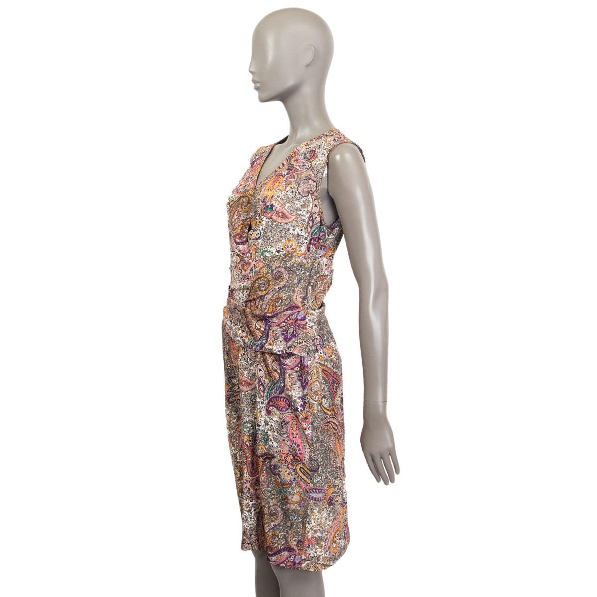 Brown ETRO multicolor silk PAISLEY DRAPED Sleeveless Dress 42 M For Sale