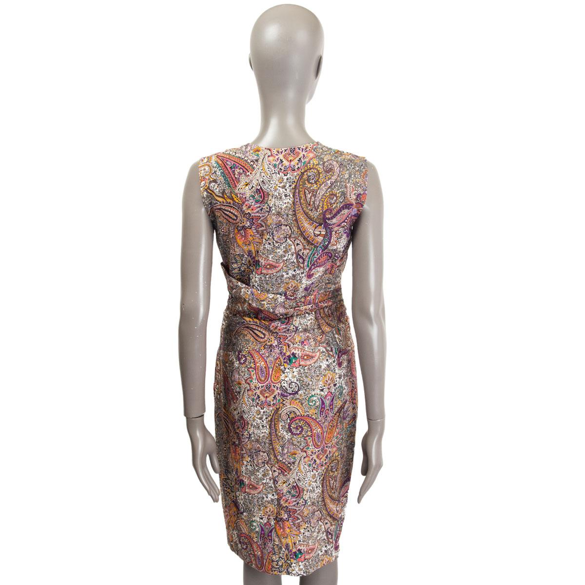 ETRO multicolor silk PAISLEY DRAPED Sleeveless Dress 42 M In Excellent Condition For Sale In Zürich, CH