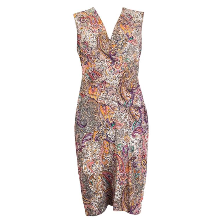 ETRO multicolor silk PAISLEY DRAPED Sleeveless Dress 42 M For Sale