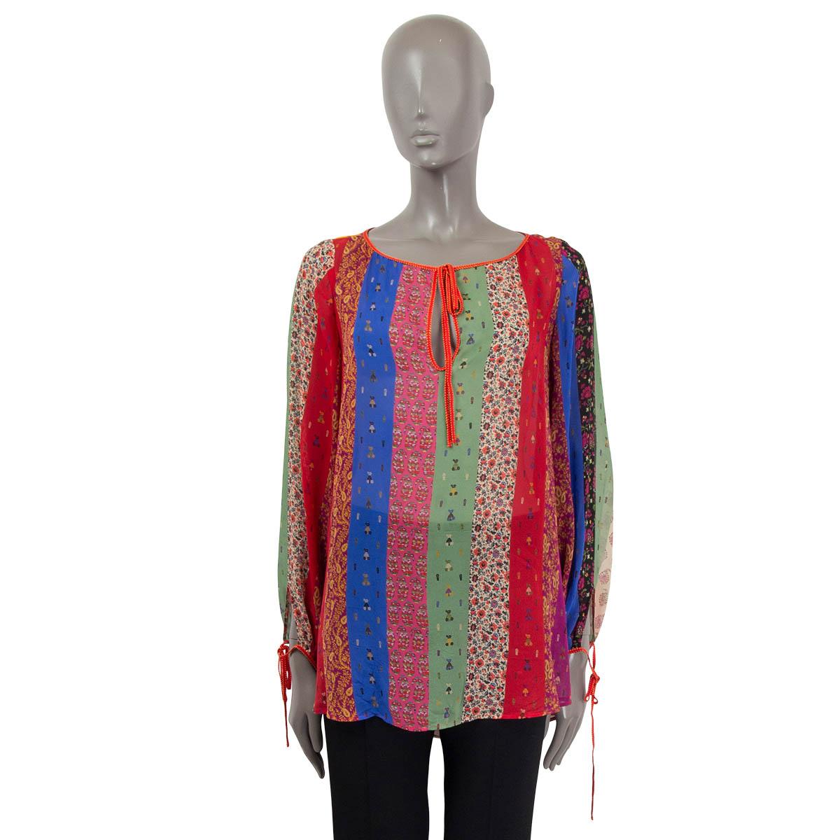 Brown ETRO multicolor silk PAISLEY PATCHWORK STRIPED Blouse Shirt 42 M For Sale