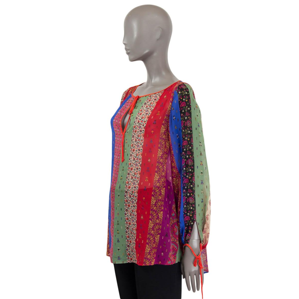 Women's ETRO multicolor silk PAISLEY PATCHWORK STRIPED Blouse Shirt 42 M For Sale