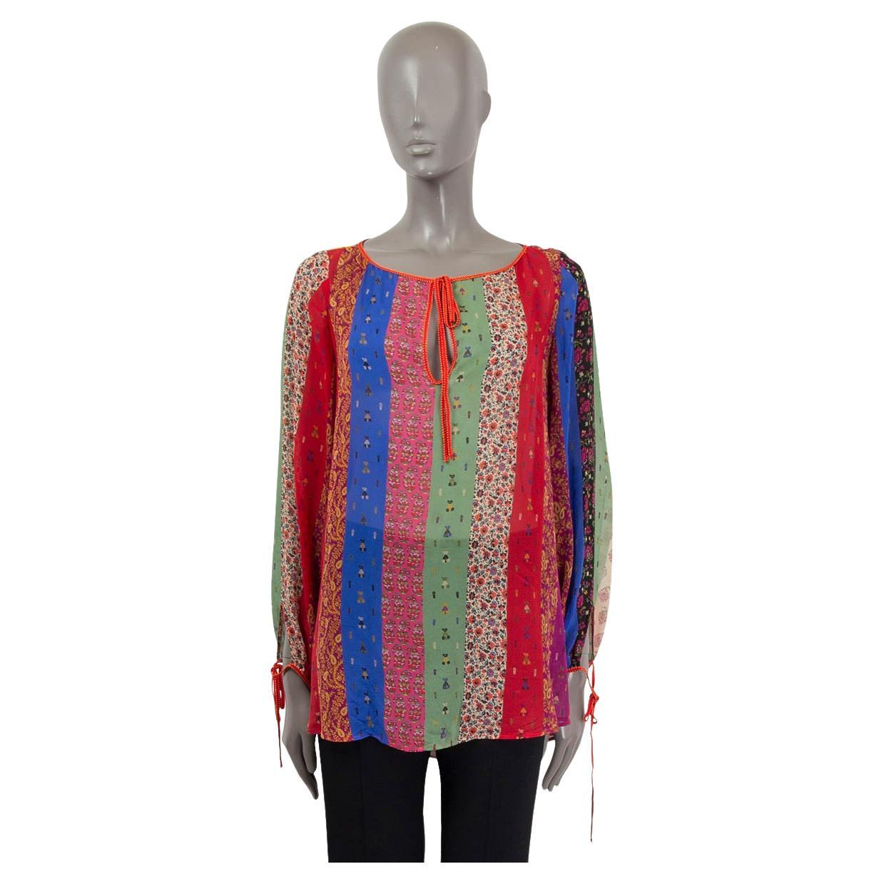 ETRO multicolor silk PAISLEY PATCHWORK STRIPED Blouse Shirt 42 M For Sale