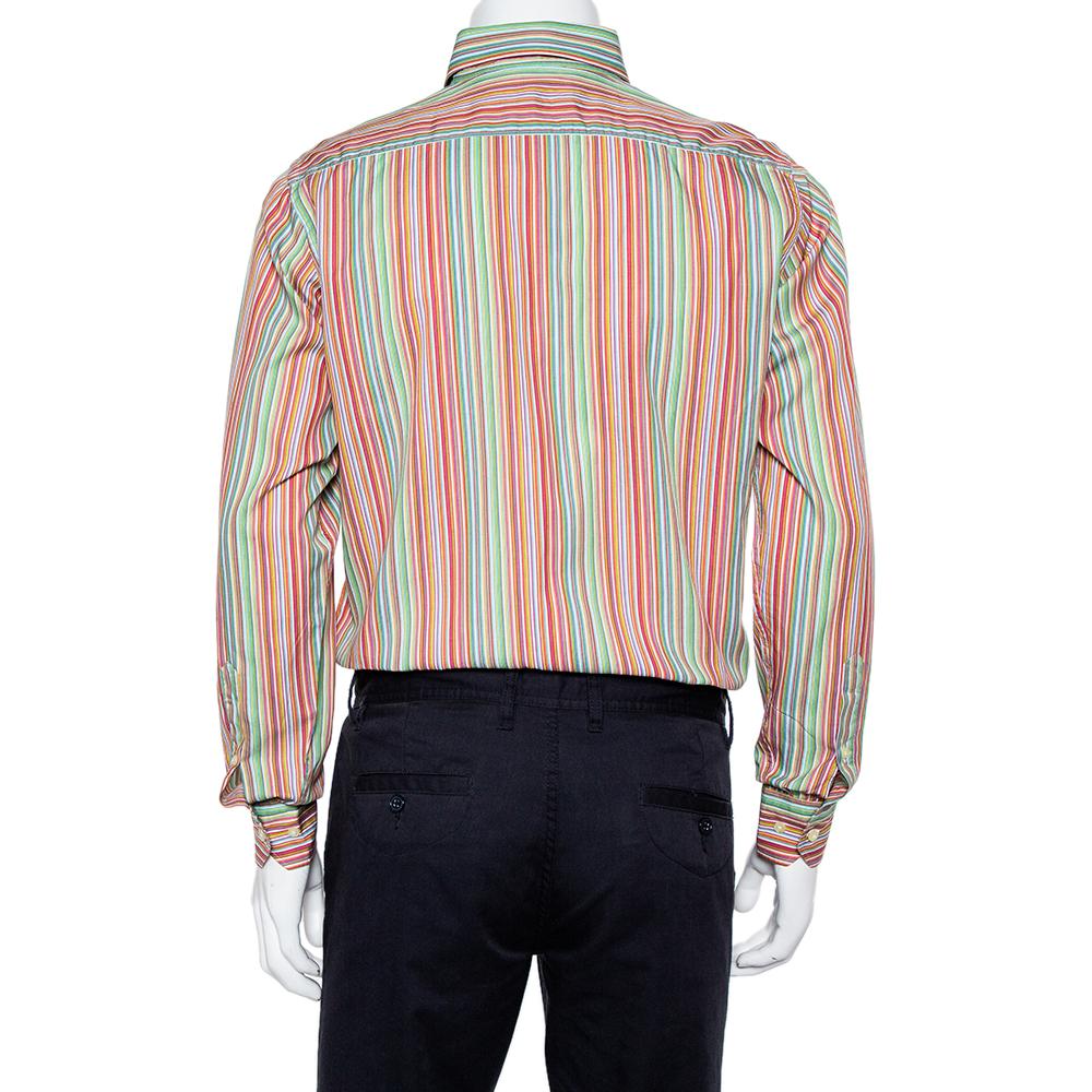 Express your playful style with this shirt from Etro. It is made from cotton featuring a multicolored striped pattern all over, long sleeves, and button fastenings. A pair of denim jeans and loafers will complement this shirt on any day.

