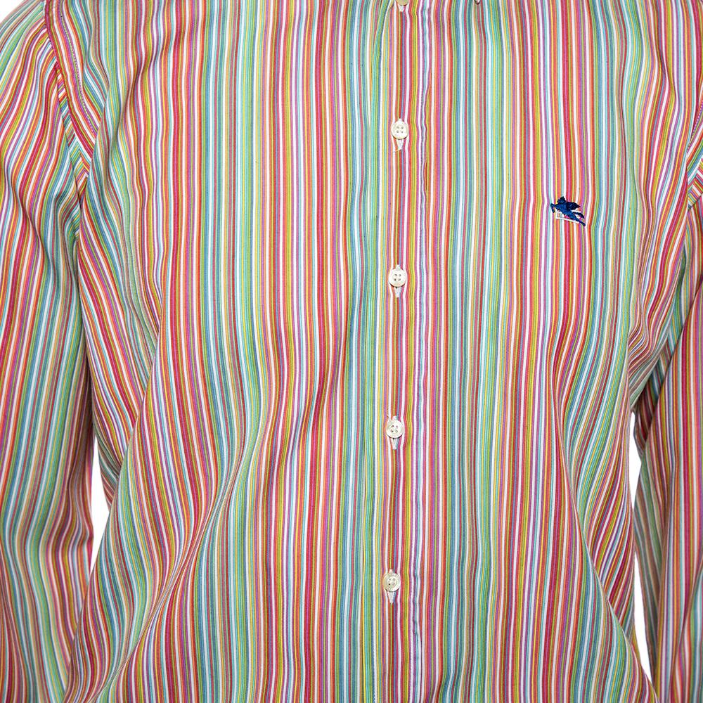 Men's Etro Multicolor Striped Cotton Button Front Shirt M