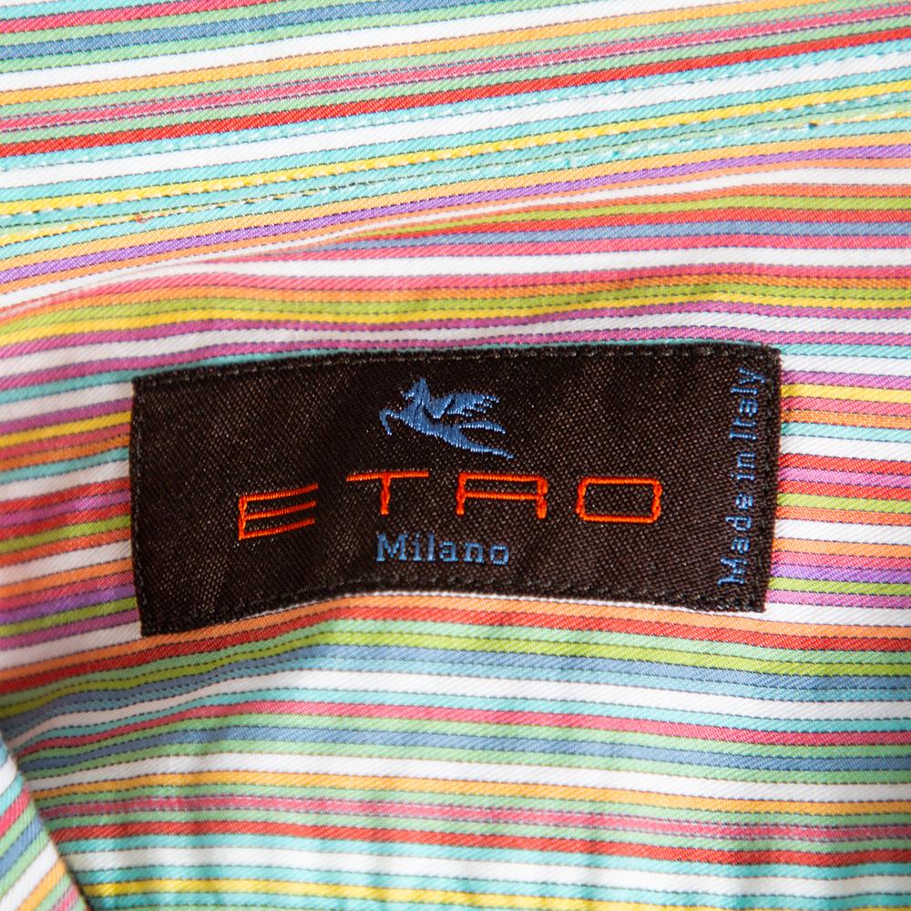 Etro Multicolor Striped Cotton Button Front Shirt M 1