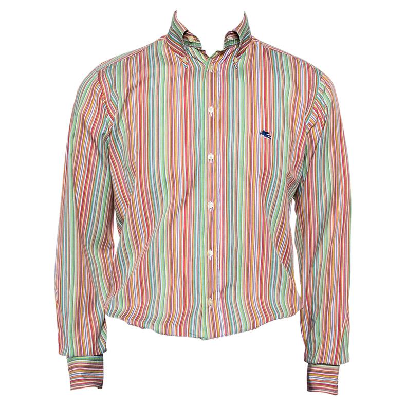 Etro Multicolor Striped Cotton Button Front Shirt M