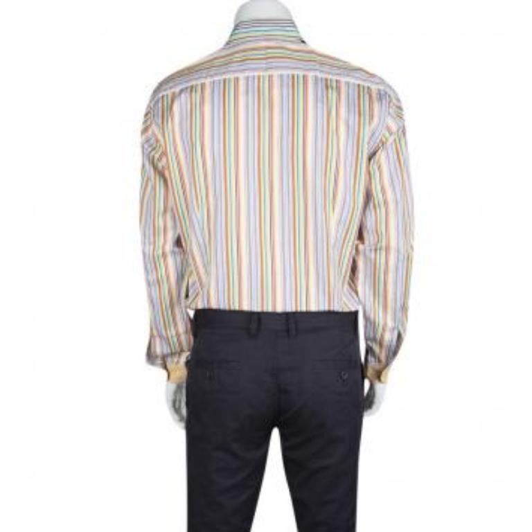 Etro Camisa de rayas multicolor de algodón con detalle de puños en contraste de manga larga L en Bueno estado para la venta en Dubai, Al Qouz 2