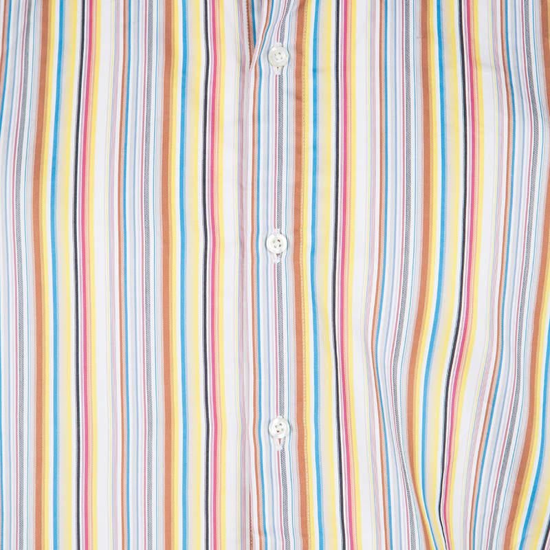 Men's Etro Multicolor Striped Cotton Contrast Cuff Detail Long Sleeve Shirt L For Sale