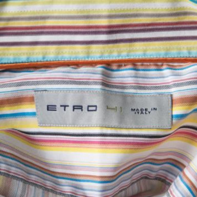 De los hombres Etro Camisa de rayas multicolor de algodón con detalle de puños en contraste de manga larga L en venta