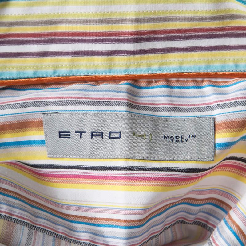 Etro Multicolor Striped Cotton Contrast Cuff Detail Long Sleeve Shirt L For Sale 1