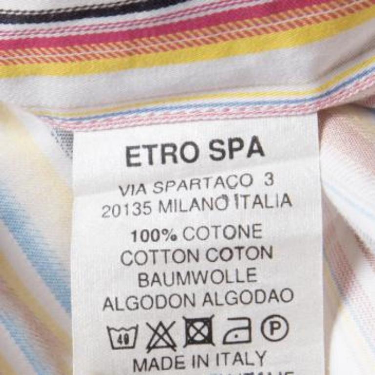 Etro Camisa de rayas multicolor de algodón con detalle de puños en contraste de manga larga L en venta 1