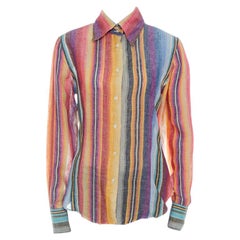 Etro Multicolor Striped Linen Blend Long Sleeve Button Front Shirt L