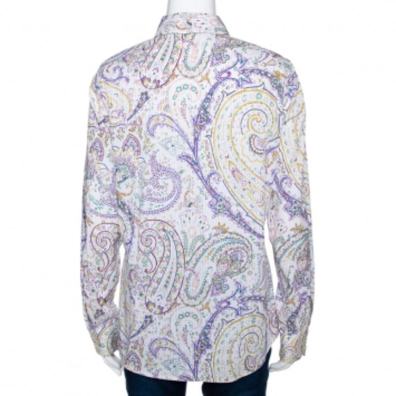 Etro Camisa de rayas multicolor de algodón con estampado de cachemira y botones delante L Gris en venta