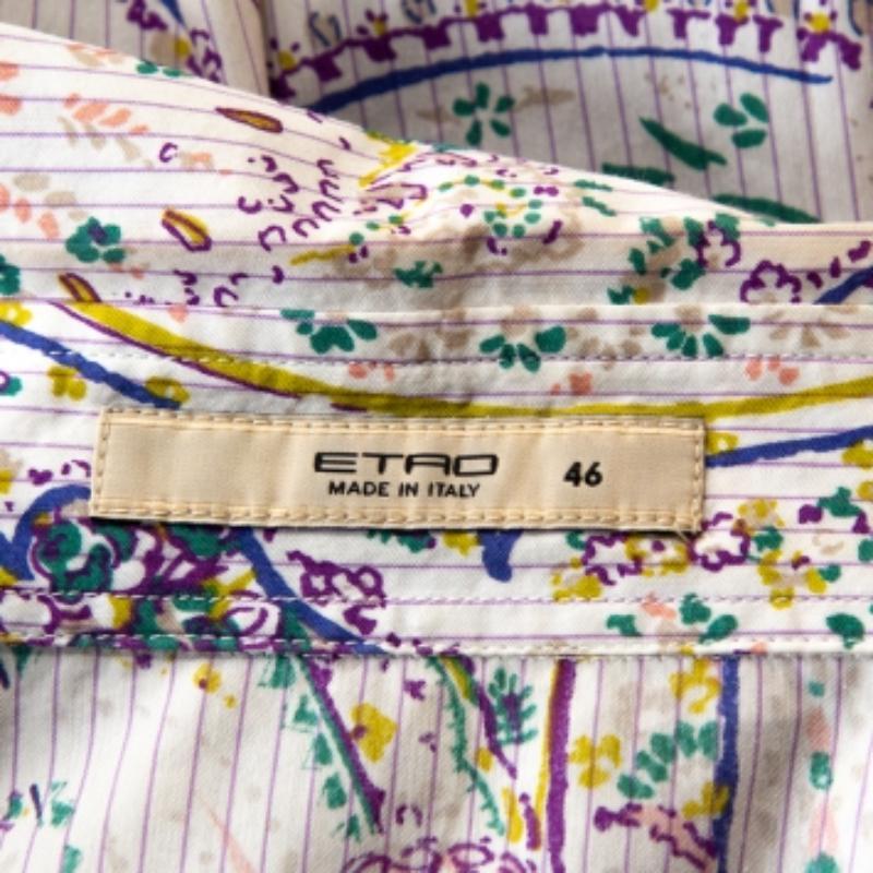 Etro Camisa de rayas multicolor de algodón con estampado de cachemira y botones delante L en venta 1