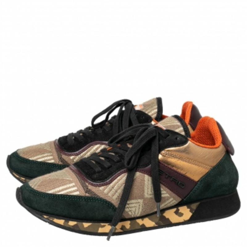 Etro Multicolor Suede And Brocade Fabric Low Top Sneakers Size 37 In Good Condition In Dubai, Al Qouz 2