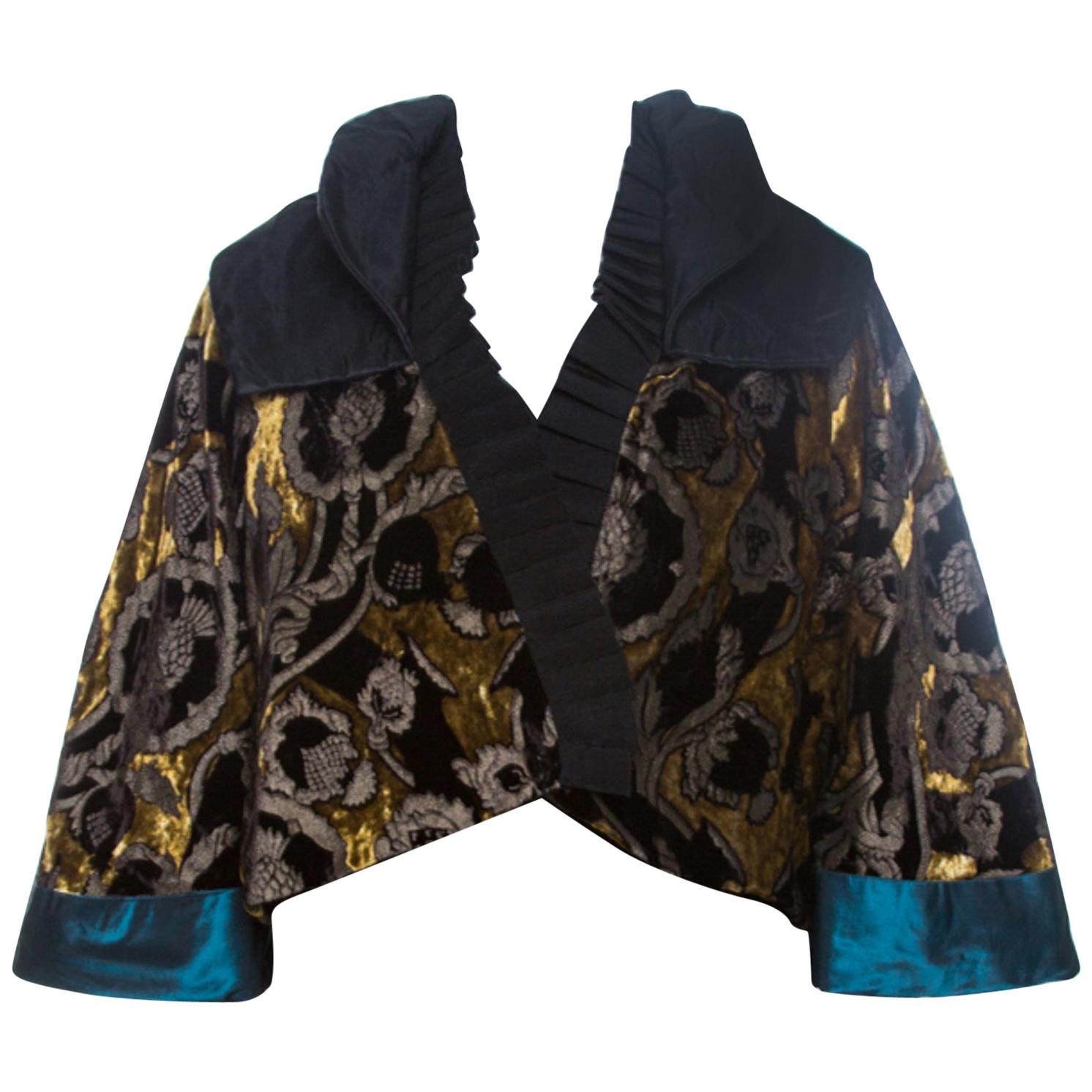Etro Multicolor Velvet Jacquard Cropped Kimono Jacket S