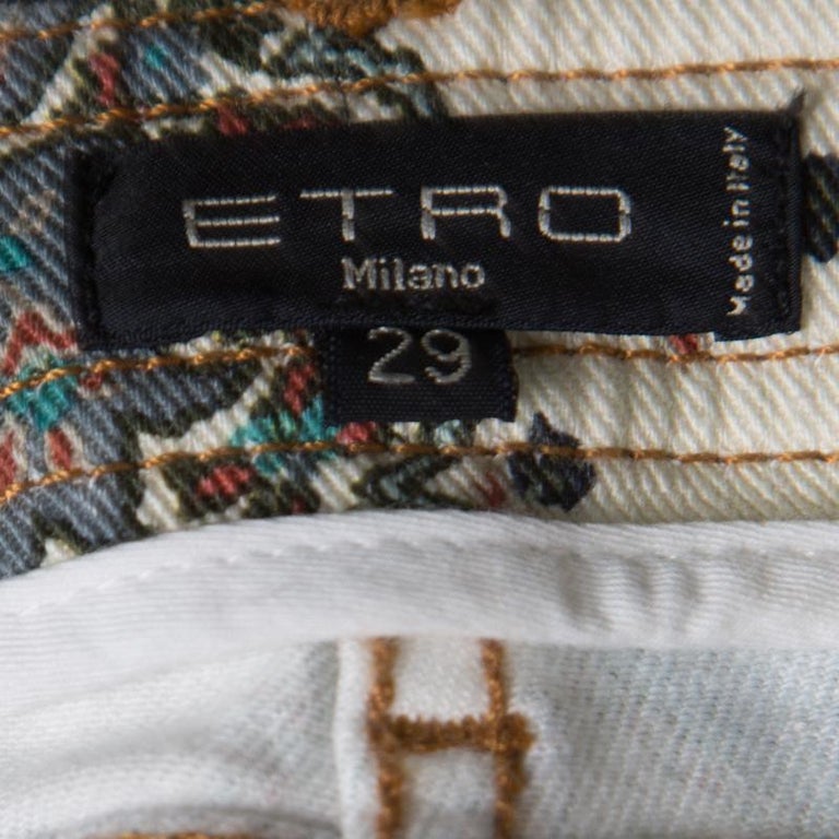 Etro Multicolor Washed Denim Paisley Printed Slim Fit Jeans M For Sale At 1stdibs